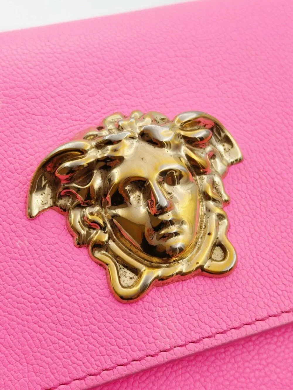 Versace Medusa Pink Leather WOC Wallet On Chain Crossbody Bag Gold Chain - Picture 10 of 13